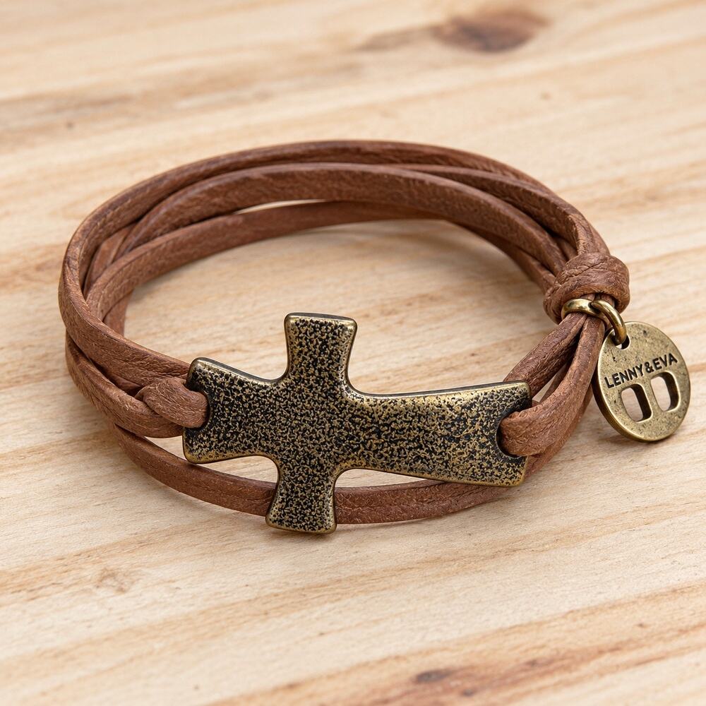 Lenny & Eva Hammered Cross Faux Leather Wrap Bracelet